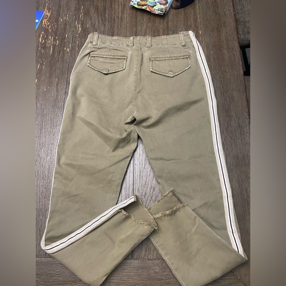 Monrow Racer Stripe Kaki Light Army Green Relaxed Loose Hem Chino Pants Size 26 - Picture 2 of 9
